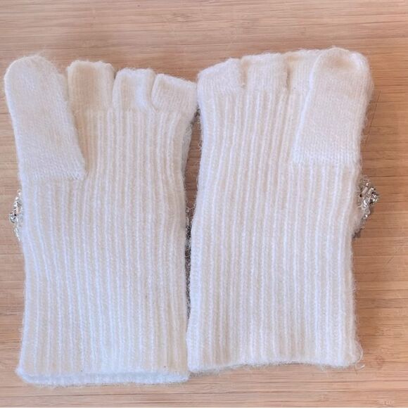 Anthropologie Mittens Fliptop Fingerless Gloves with CZ Crystals One Size - Picture 2 of 6